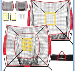 7 ft x 7 ft Baseball & Softball Practice Hitting & Pitching Net with 2 Nets&1 Frame Set, Carry Bag and Strike Zone, Great for All Skill Levels