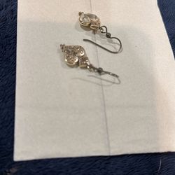 Brighton clear crystal heart earrings on silver etched  setting