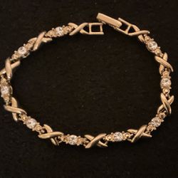 7” Gold Plated X0 bracelet With Rhinestones,by Avon