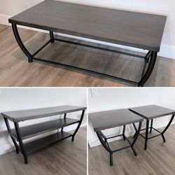 4-Piece Solid Wood Top Living Room Set (Coffee Table, 2 End Tables, & TV Stand)
