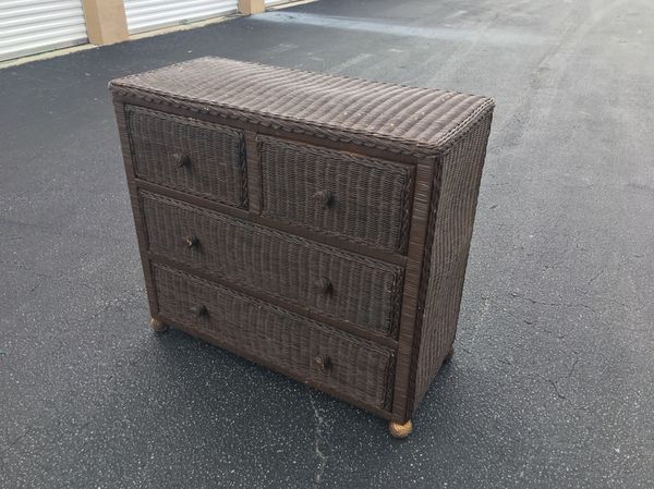 Brown Real Wicker Dresser Chest Great For Bedroom Storage All