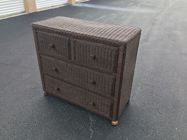 Brown Real Wicker Dresser Chest Great For Bedroom Storage All