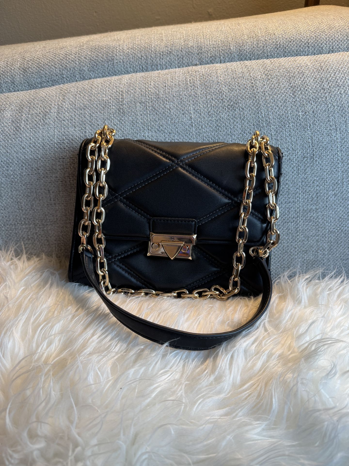 Michael Kors Black and Gold Quilted Shoulder Bag