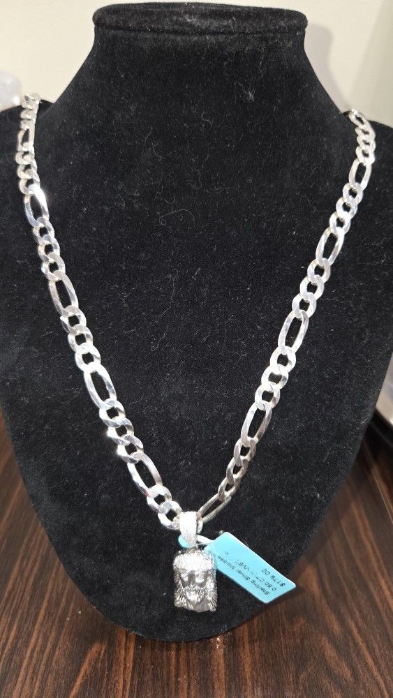 26" 8mm Solid Figaro Sterling Silver 925