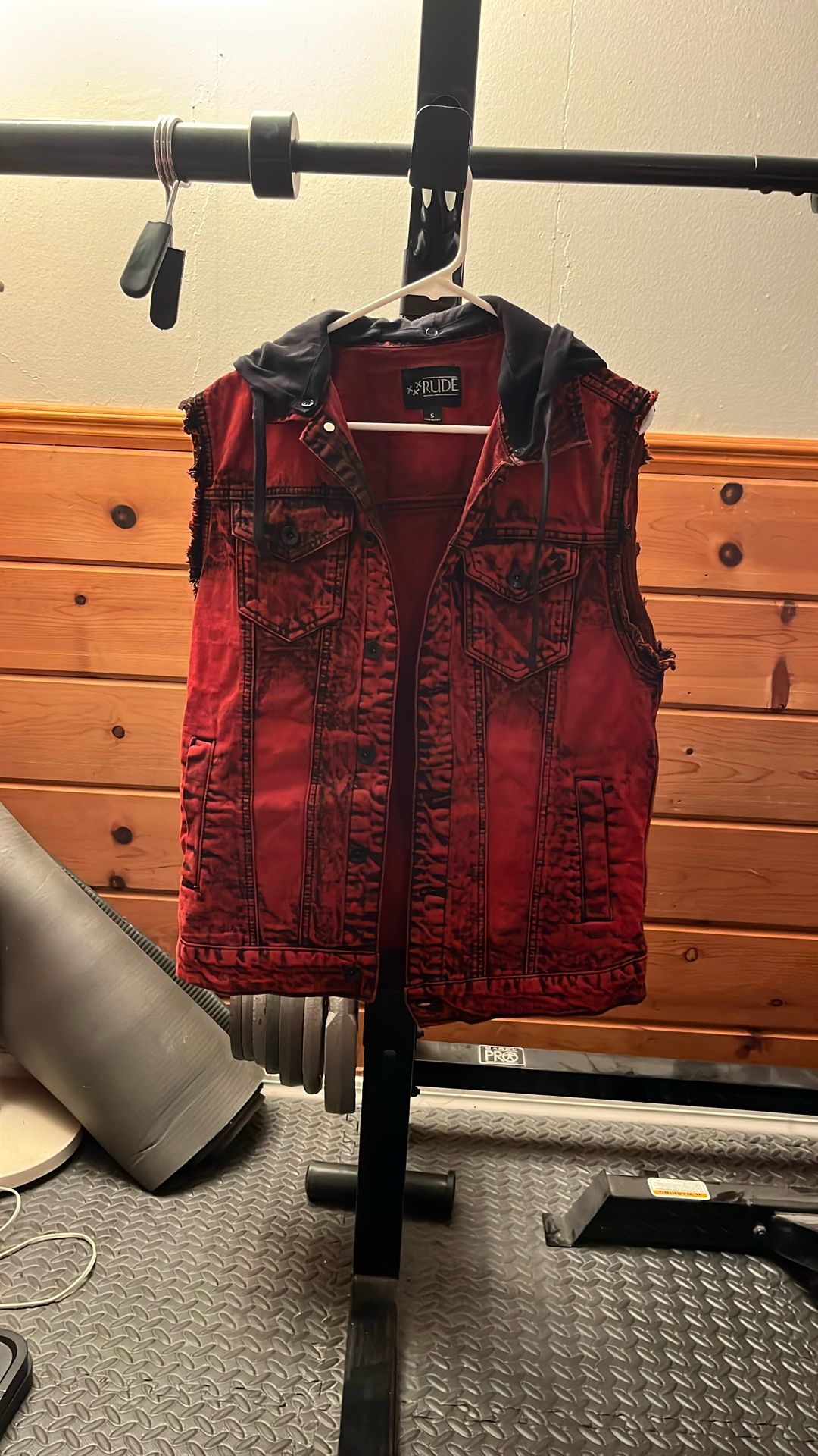 Small RUDE Jean Vest W/removable Hood