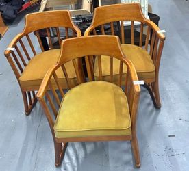 Set of 3 Mid-Century Modern Captain Chairs - Walnut Spindle Back