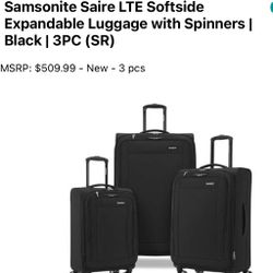 Samsonite Saire LTE Softside Expandable Luggage with Spinners | Black | 3PC (CO/MED/LG)