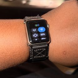 Apple Watch Series 3 38mm Stainless Steel with Custom Rugged Black Strap