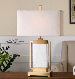 NEW Set of Alabaster Brass Table Lamps