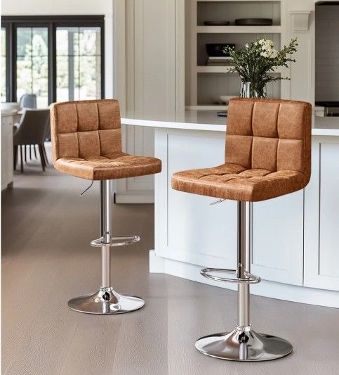 Yaheetech Modern Height Adjustable Bar Stools with Backrest and Footrest, Set of 2, Retro Brown 🌱