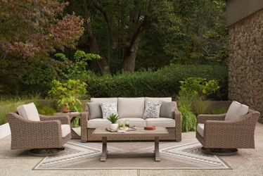 Laguna Heights Beige 3-Piece Outdoor Seating Set (Sofa & 2 Swivel Lounge)