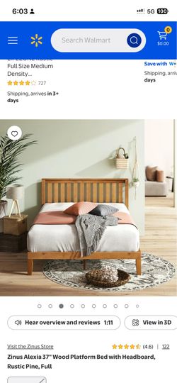 Zinus Alexia 37" Wood Platform Bed with Headboard, Rustic Pine, Full