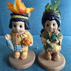 Collectible Hand Painted Figurines Featuring Native American Children (pair)
