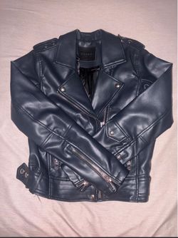 “Blank NYC” blue black faux leather jacket, size XS