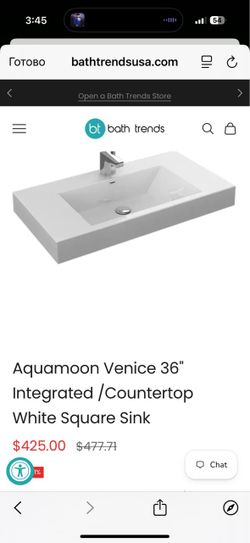 Aquamoon Venice 36" White Square Countertop Sink