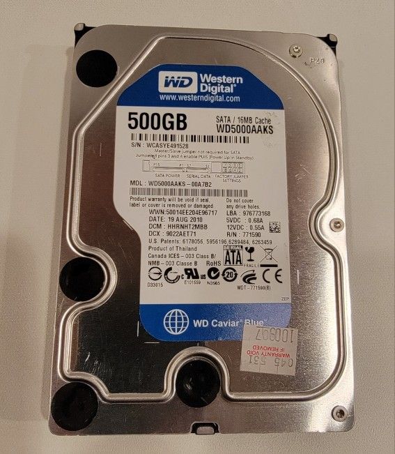 Western Digital 500GB Hard Drive WD5000AAKS