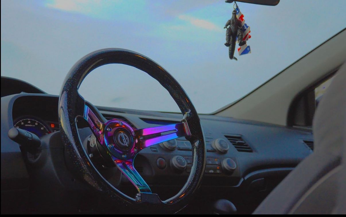 NRG 350mm 3" Deep Dish Galaxy Sparkle Wood Grip Steering Wheel Neochrome Spoke Finish