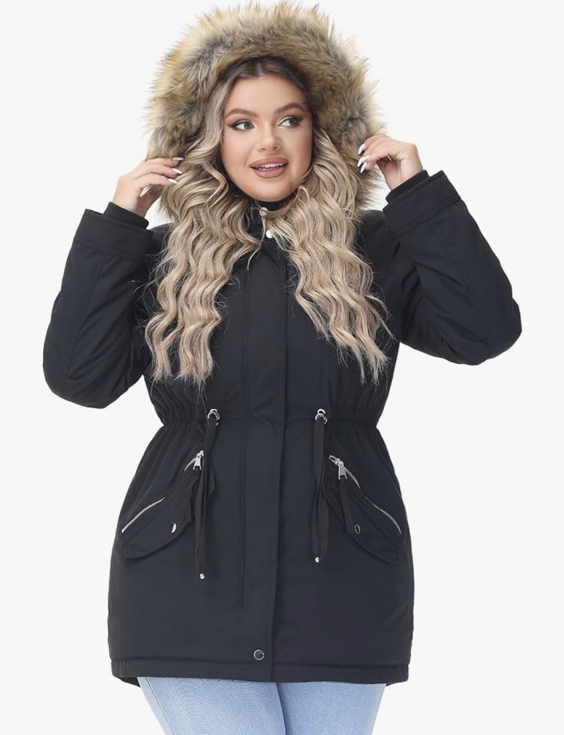 ROYAL MATRIX Women's Winter Coats Fleece Lined Parka Jacket Hooded Long Winter Warm Parka Coat with Pockets