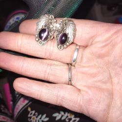 Sterling Silver Purple Cats Eye Earrings