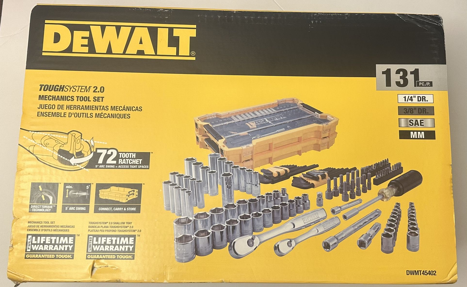 Brand New In Box Dewalt 1/4 in. and 3/8 in. Drive Mechanics Tool Set with Toughsystem Trays (131-Piece)
