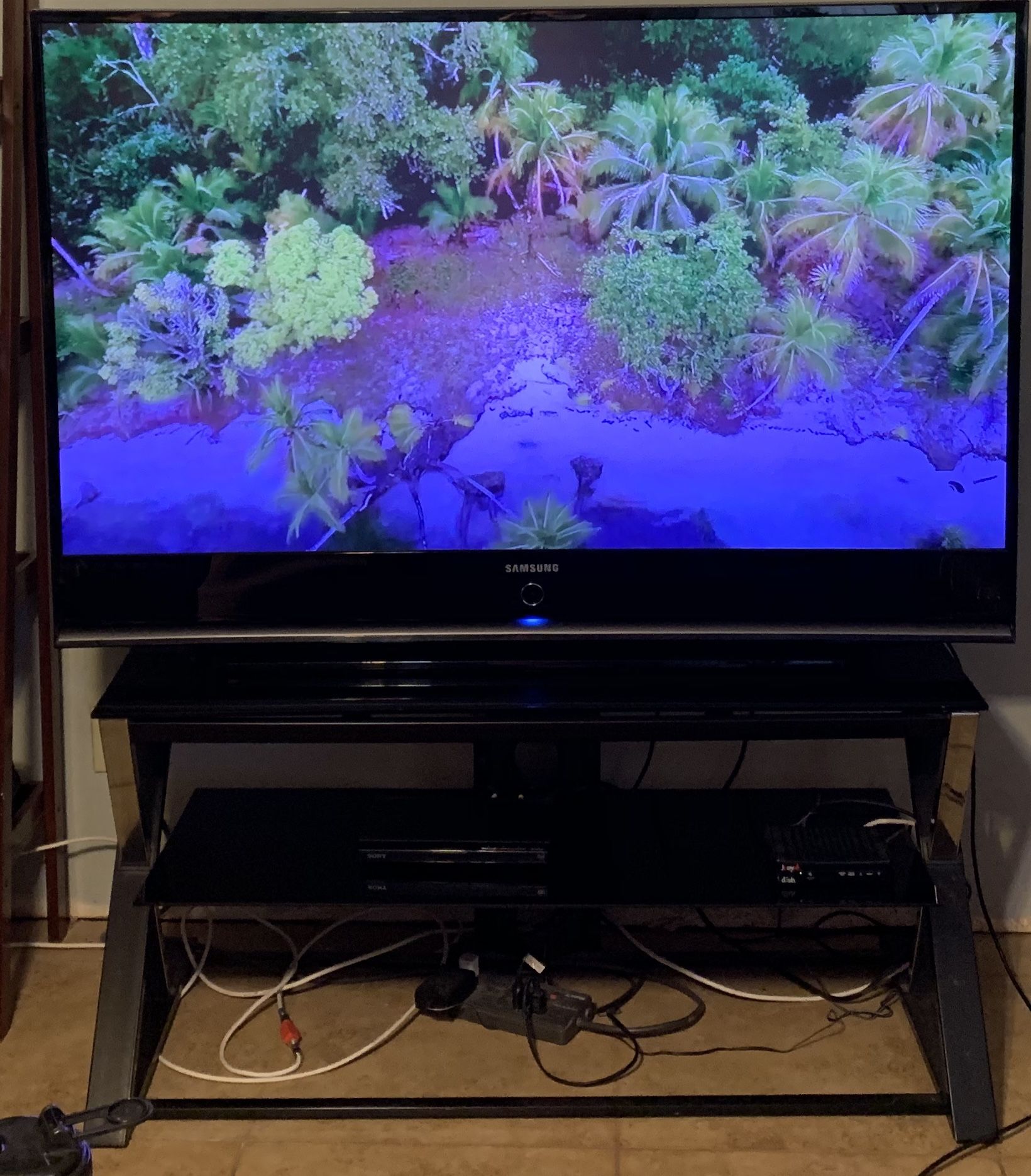 62” Samsung TV with glass stand