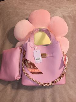 Pink Pebbled Vegan Leather Hobo & Pouch Set
