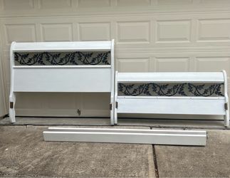 Solid Wood Queen Size Bed Frame Antique White Black Cast Iron