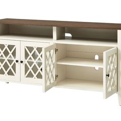 Better Homes & Gardens Trellis TV Stand/Entertainment Center for TVs up to 65", Ivory/Walnut