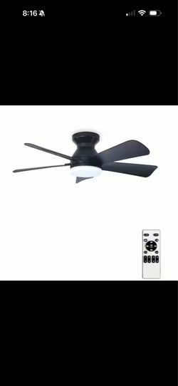 Dovanpaul 35" Black 5-Blade Flush Mount Modern Ceiling Fan w/LED Light & Remote
