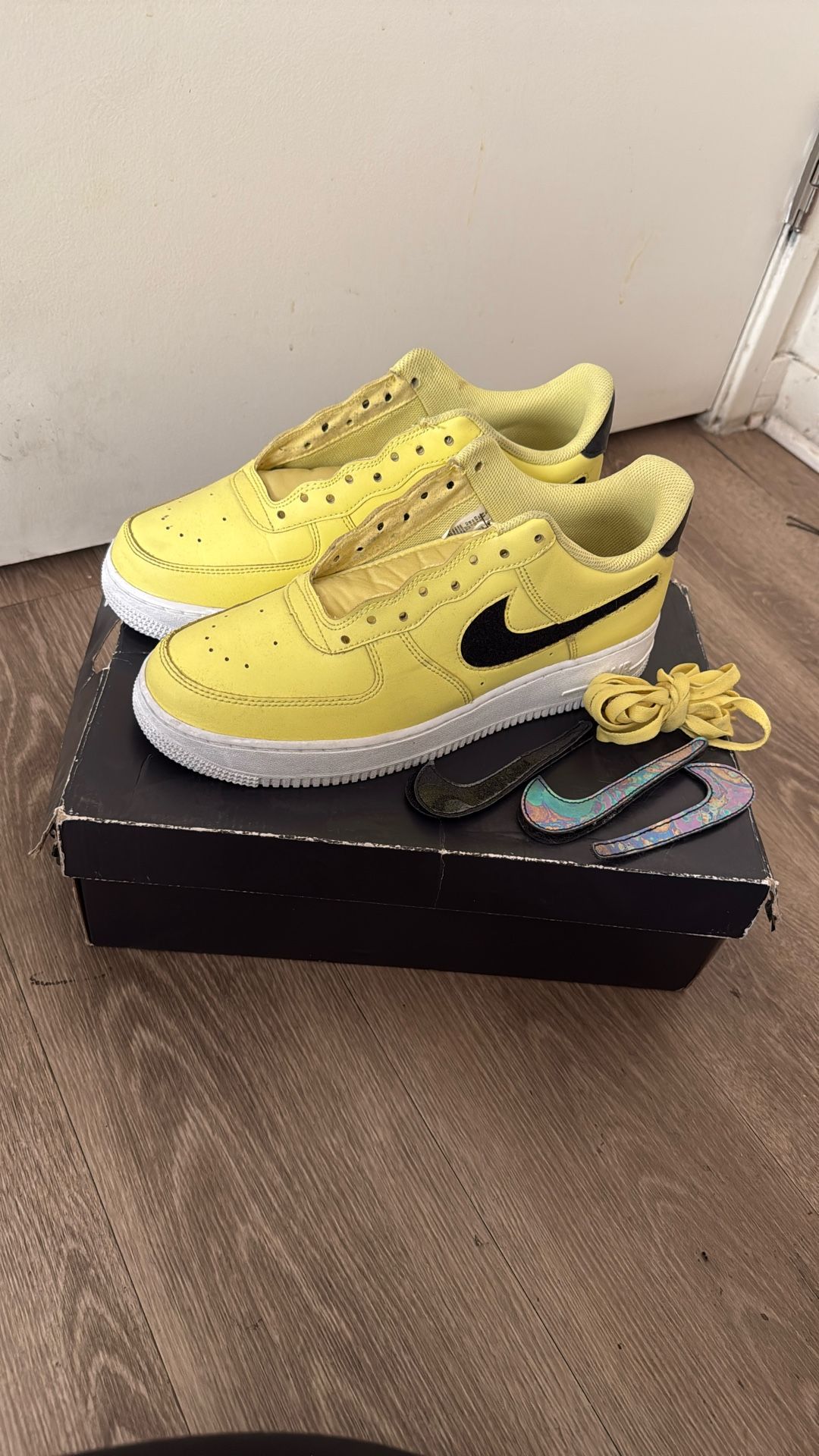 Nike Air Force 1 Low Top LV8 3 “Yellow Pulse” Removable Swoosh Sneakers