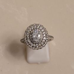 925 Silver and CZ Oval Cut Ring Size 9.5 