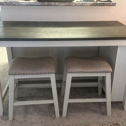 High Top Bar-Style Table with 2 Cushioned Stools – Solid Wood