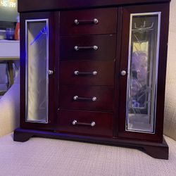 Large Old Brown Wooden Jewelry Box 