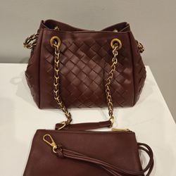 Woven Chain Shouler Bag Burgundy