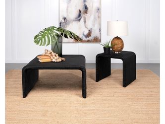 Cahya Black 2-piece Rattan Coffee and End Table Set