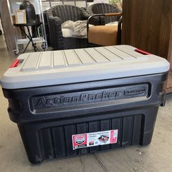 Rubbermaid 24 Gallon Action Packer Storage Bin, Heavy Duty Plastic, Lockable, Black, Included Lid