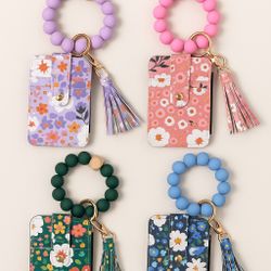Floral Wallet And Wristlet Keychain Sets