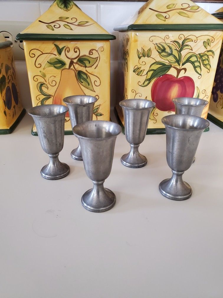 6 Vintage Pewter Codial/Shot Glasses