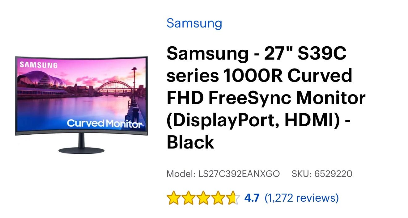 27” Curved Monitor In EXCELLENT Condition 