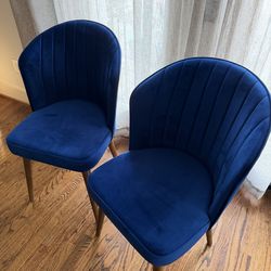 Four Blue Velvet Chairs