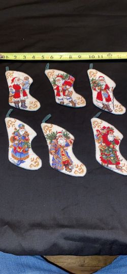 Vintage Set of 6 Mini Needlepoint Christmas Stockings