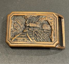 Vintage Brass Steam Train Belt Buckle