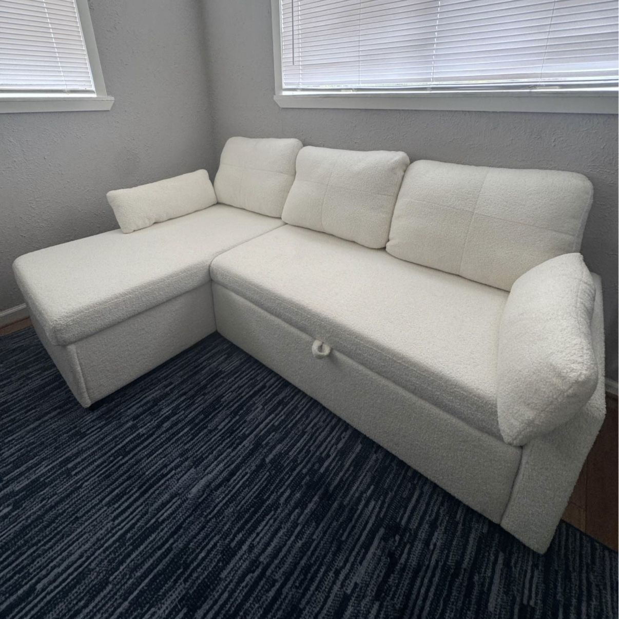 Modern Cream White Sectional Sofa Bed with Storage Chaise