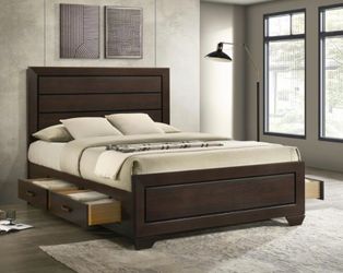 Wood Queen Storage Panel Bed Dark Cocoa