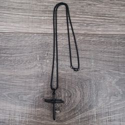 Black Steel Nail Cross Pendant Chain 