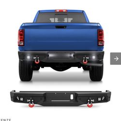 Ram 2500 Bumper Rear Bumper for 2010 2011 2012 2013 2014 2015 2016 2017 2018 Dodge Ram 2500/3500 Pickup Heavy Duty Steel Bumper with LED Lights, Licen