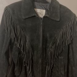 LADIES MISSES VINTAGE RETRO BLACK SUEDE FRINGE SHORT JACKET SIZE 14 (RUNS SMALL)