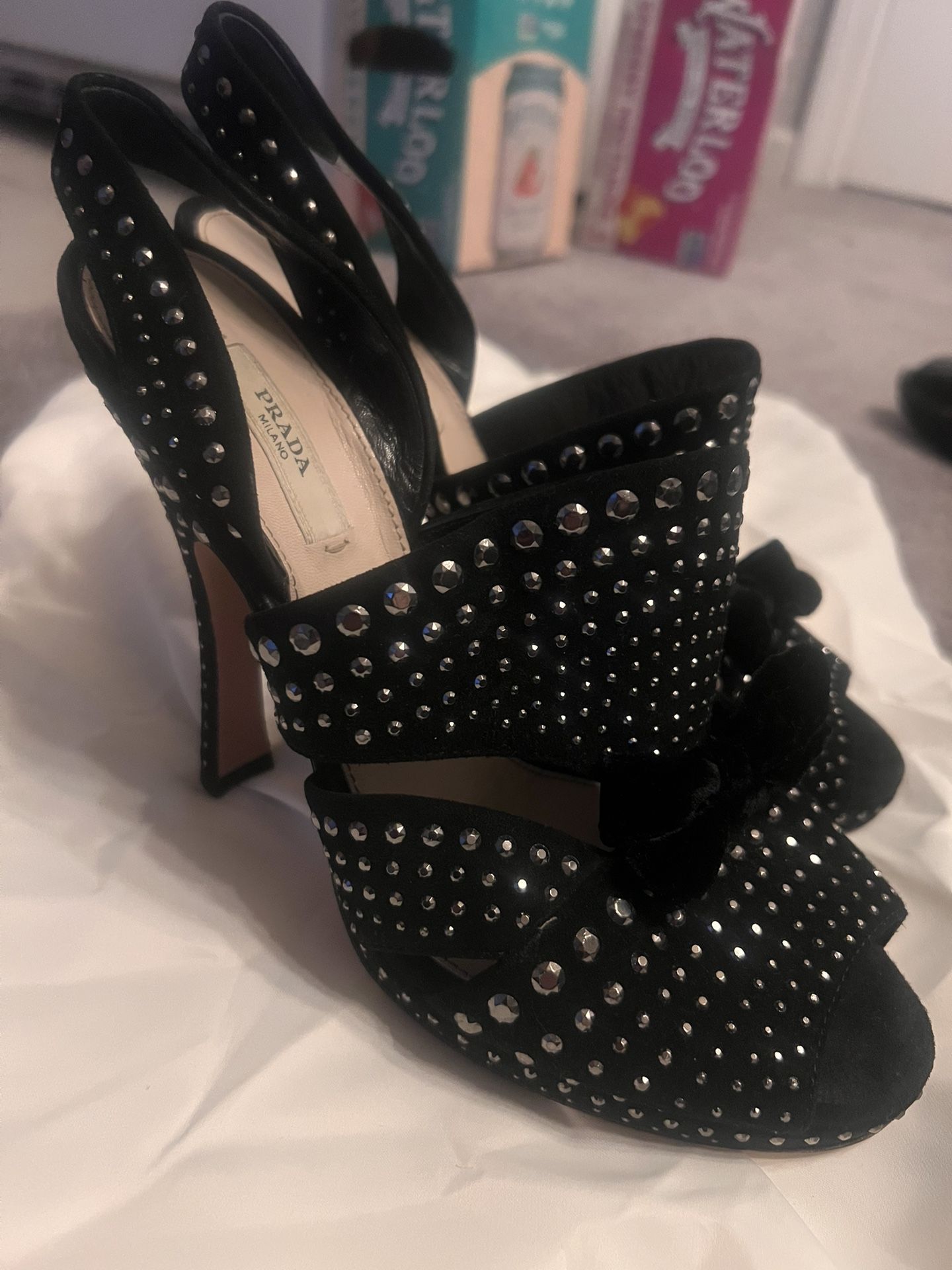 Studded Prada Peep Toe Pumps 37