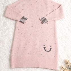 Brand New Pink Cozy Sweater Dress - Cute Smiley Design - Soft & Stylish