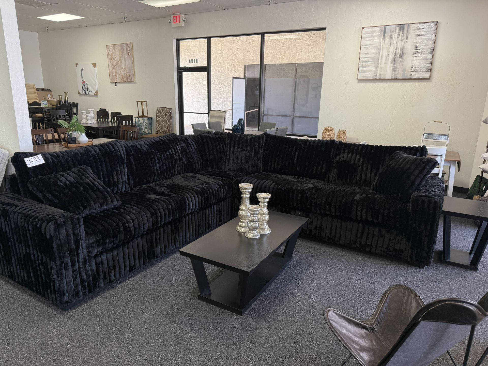 Large Black Corduroy Sectional